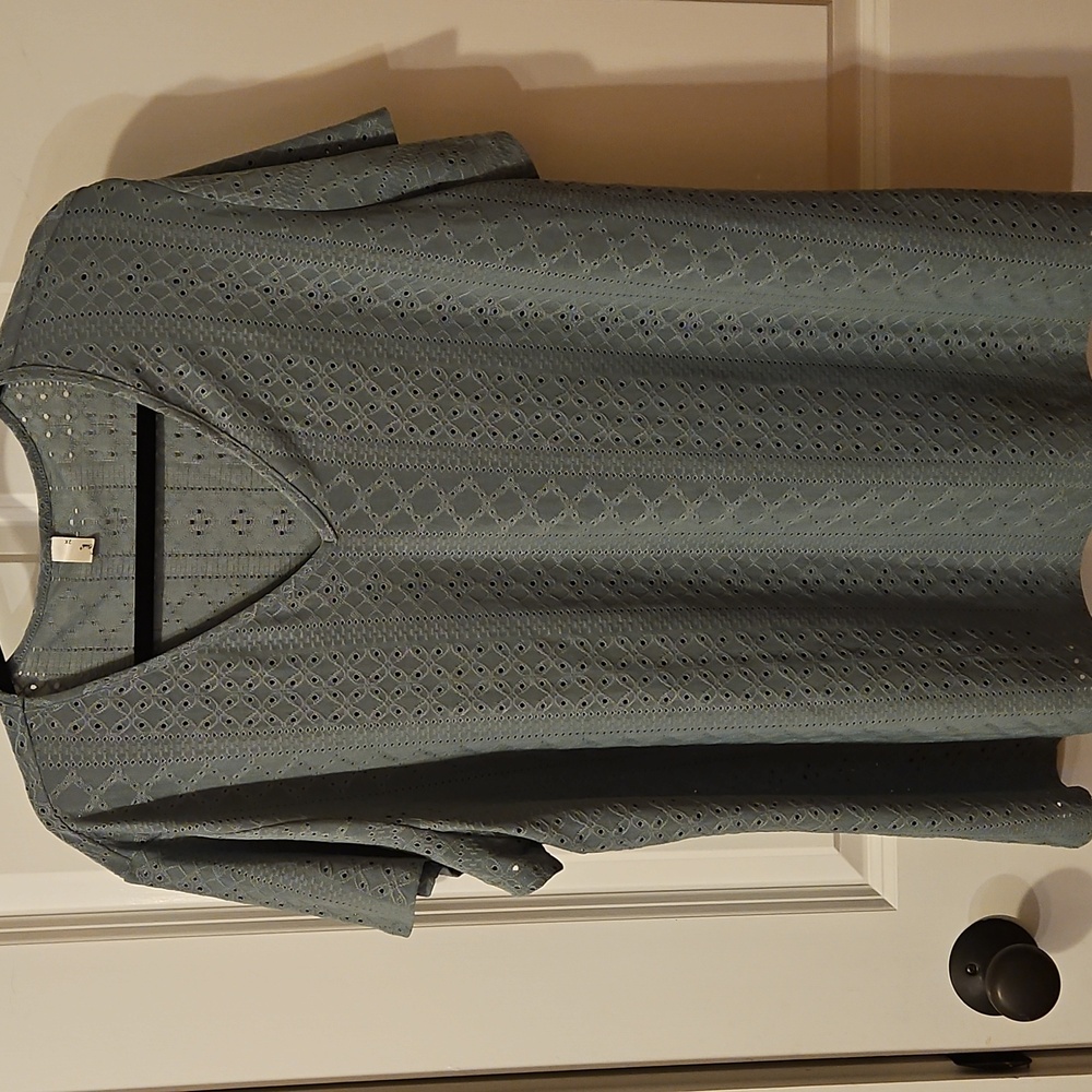 Agnes Orinda 2X V-Neck Eyelet Sage Top NWOT